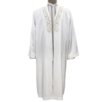 Buhara Yaka Nakışlı Cübbe - Beyaz - Gold Nakış